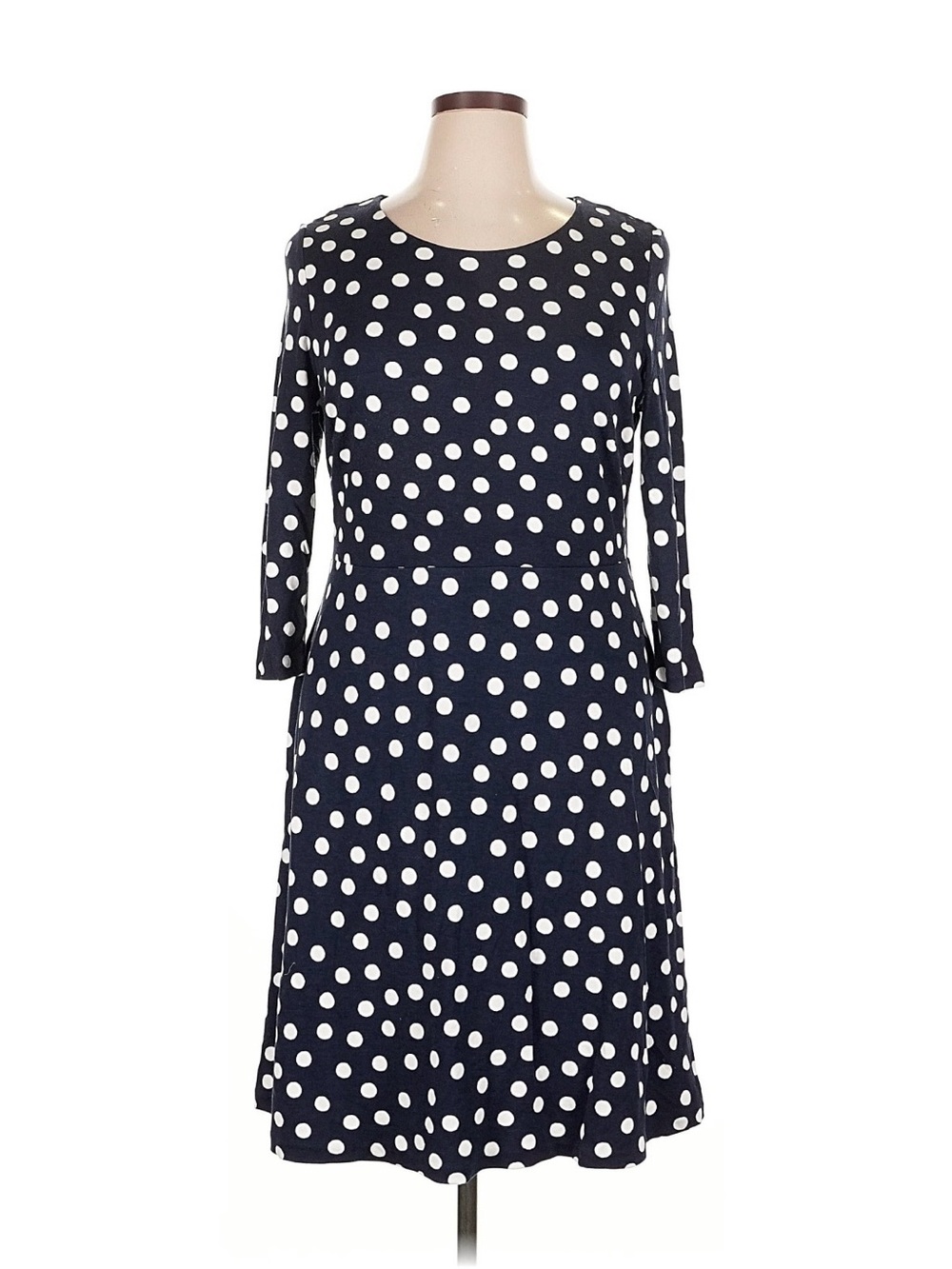 Boden Women’s Navy Blue White Polka Dot Jersey Midi Dress Size 16R 3/4 Sleeve